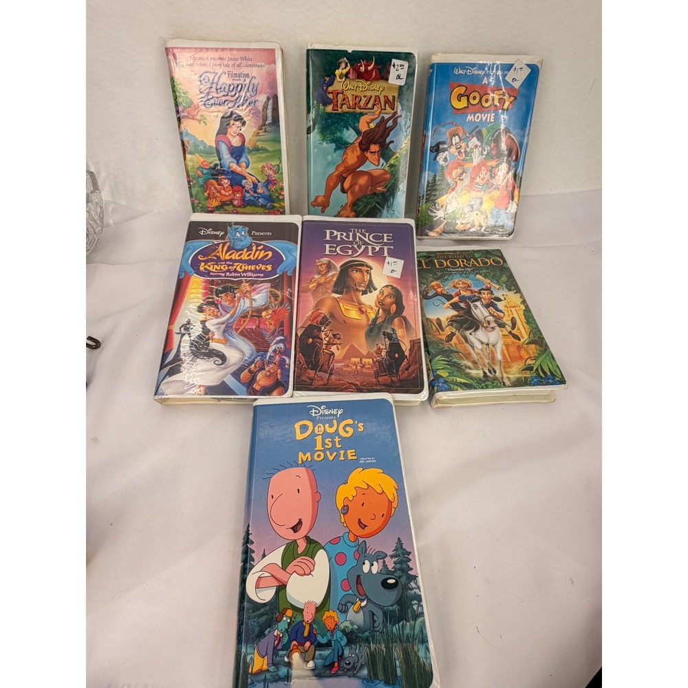 Disney DreamWorks VHS Lot 7 Movies Tarzan Goofy Movie Aladdin Prince of Egypt